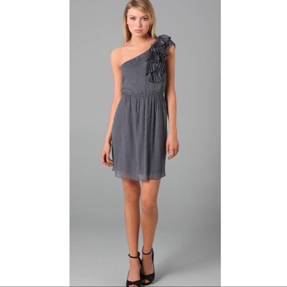 SOLD - Rebecca Taylor gray silk dot dress. Size 0.